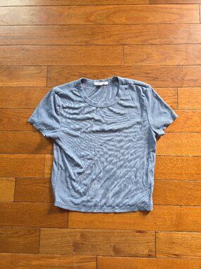 Pink Rose Ribbed Tee | Size Lg | Blue